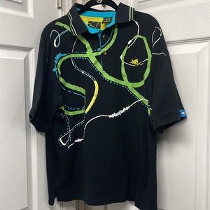 Mecca USA Black Multicolor Cotton Polo Shirt Large